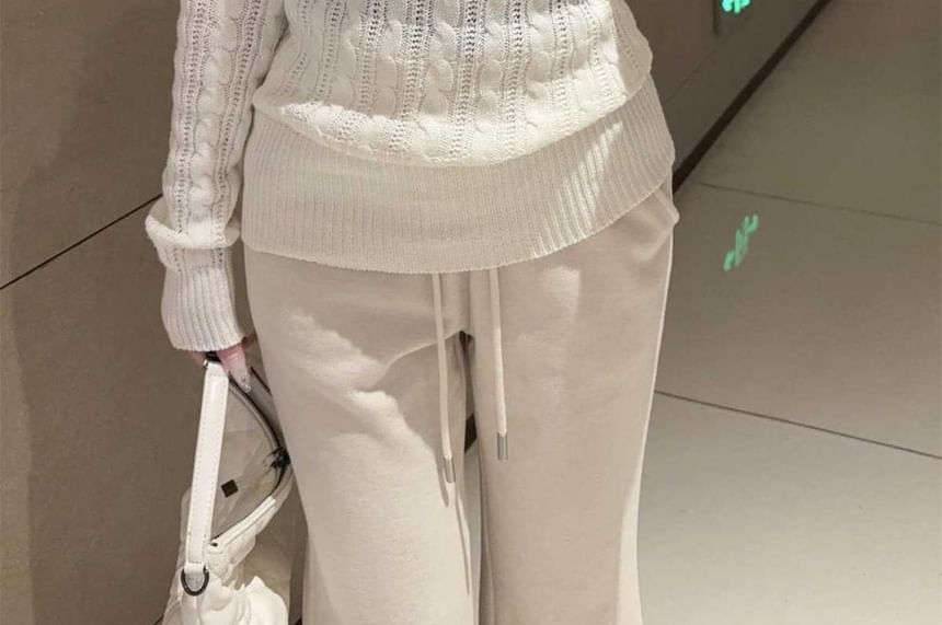 Cable Knit V-Neck Sweater with Lace Camisole