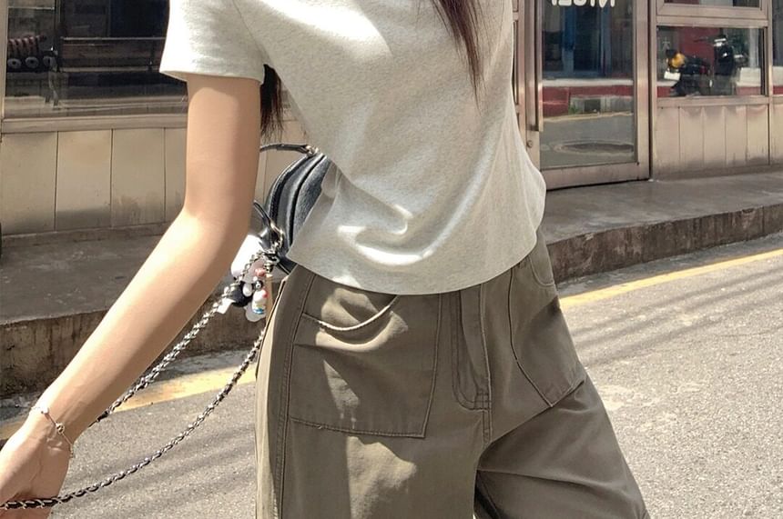 Melange Lace-Up T-Shirt with Short Sleeves