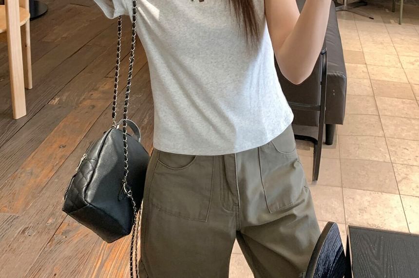 Melange Lace-Up T-Shirt with Short Sleeves