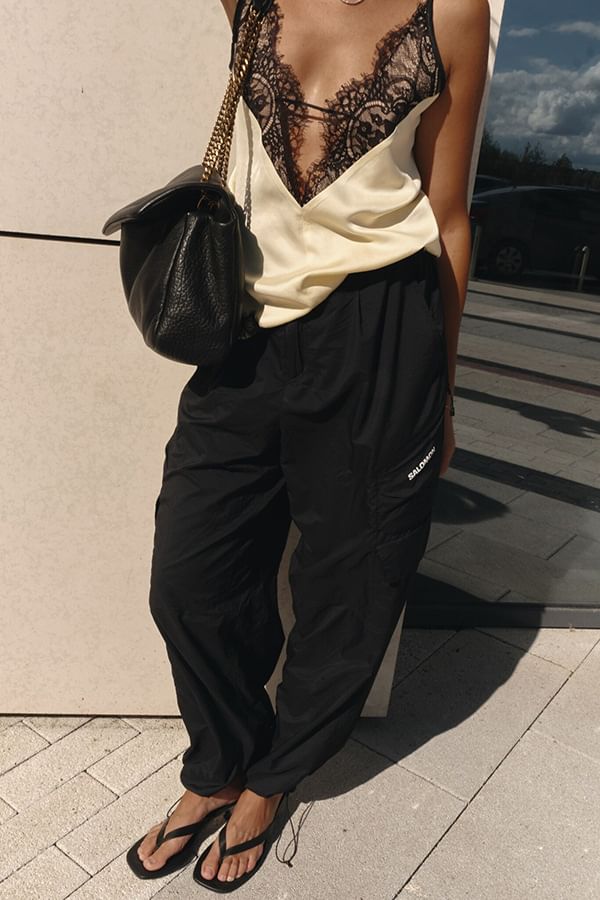Plunge Lace Panel Satin Loose-Fit Camisole