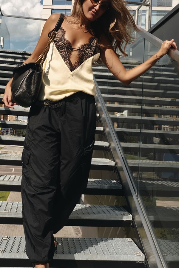 Plunge Lace Panel Satin Loose-Fit Camisole