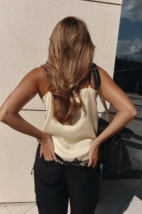 Plunge Lace Panel Satin Loose-Fit Camisole