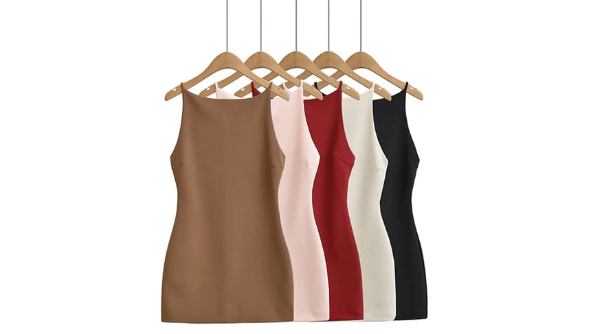 Spaghetti Strap Scoop Neck Plain Mini A-Line Dress