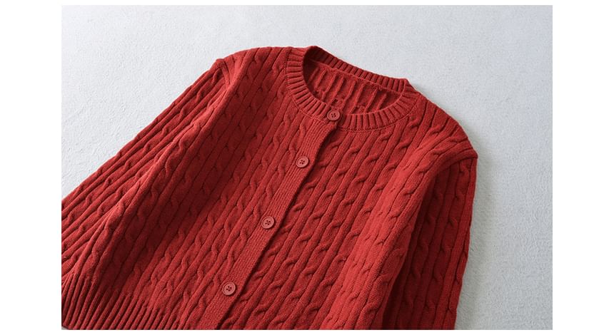Round Neck Plain Button Up Cable Knit Cardigan