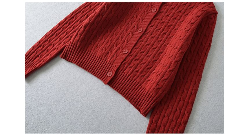 Round Neck Plain Button Up Cable Knit Cardigan