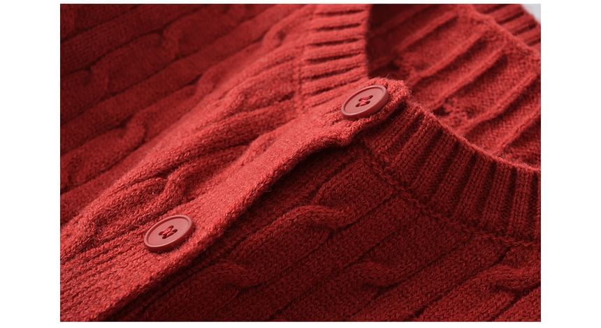 Round Neck Plain Button Up Cable Knit Cardigan