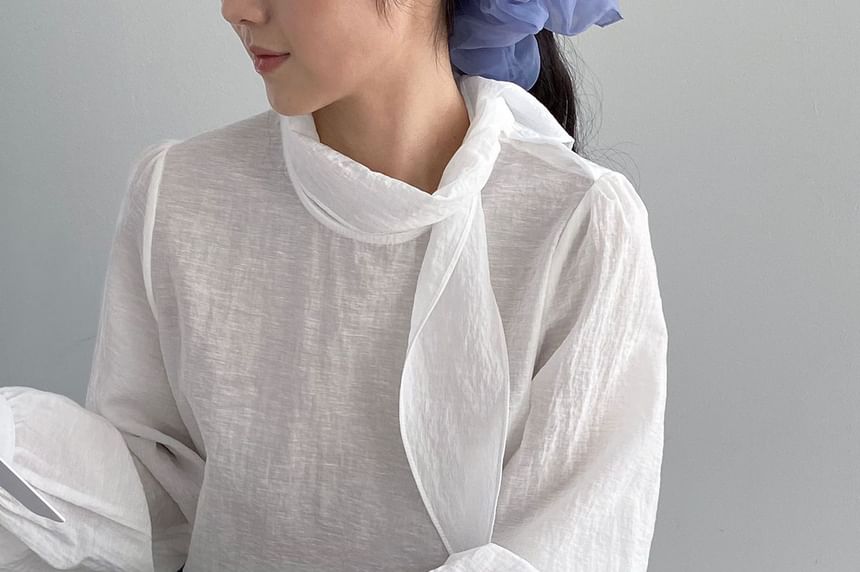 Tie Neck Long Sleeve Solid Blouse