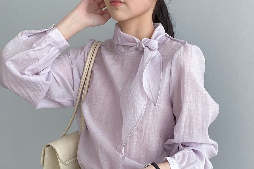 Tie Neck Long Sleeve Solid Blouse