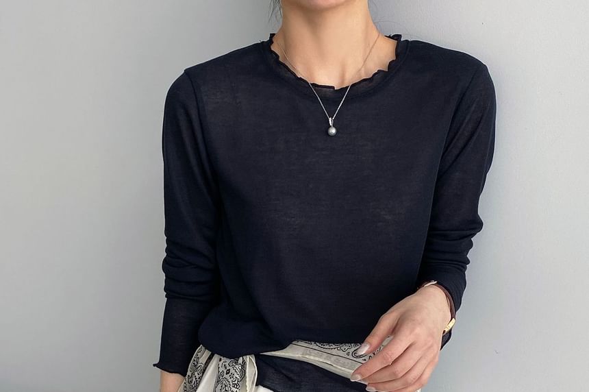 Lettuce Edge Round Neck Long Sleeve Top