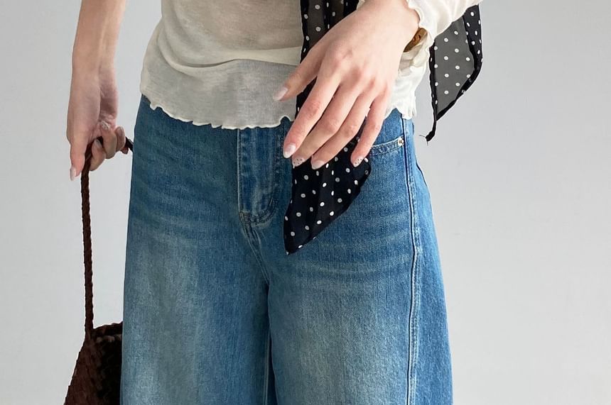 Lettuce Edge Round Neck Long Sleeve Top