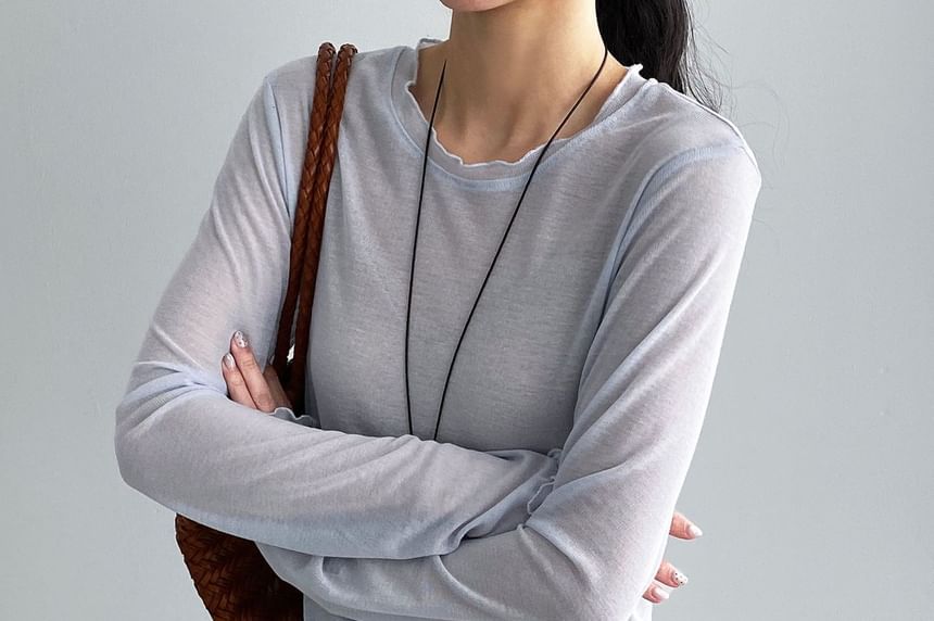 Lettuce Edge Round Neck Long Sleeve Top