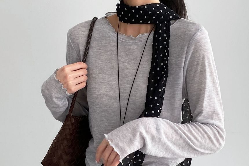 Lettuce Edge Round Neck Long Sleeve Top