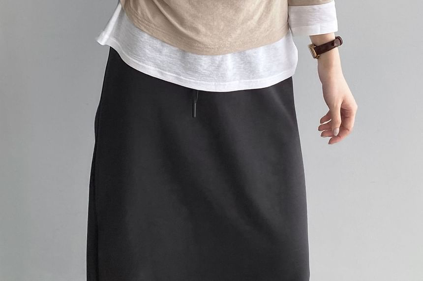 Mock Two-Piece Cowl Neck Long Sleeve Top