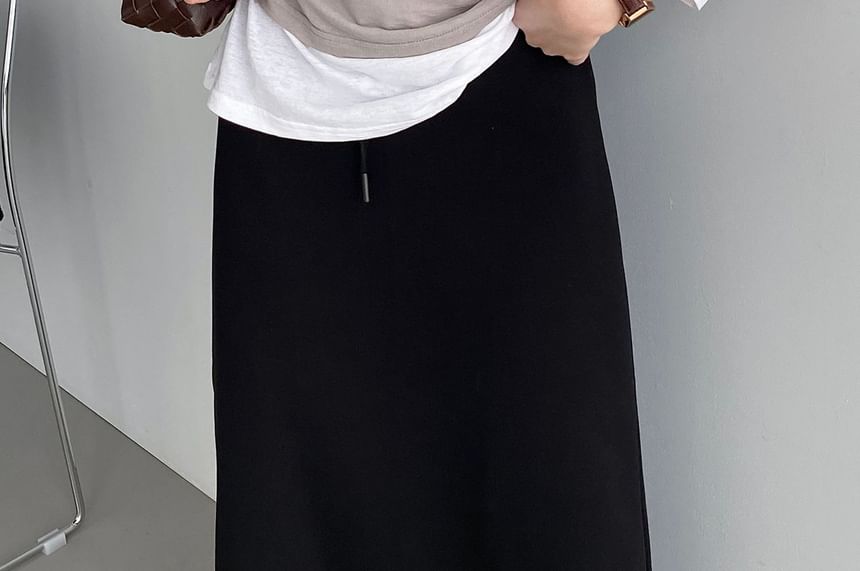 Mock Two-Piece Cowl Neck Long Sleeve Top