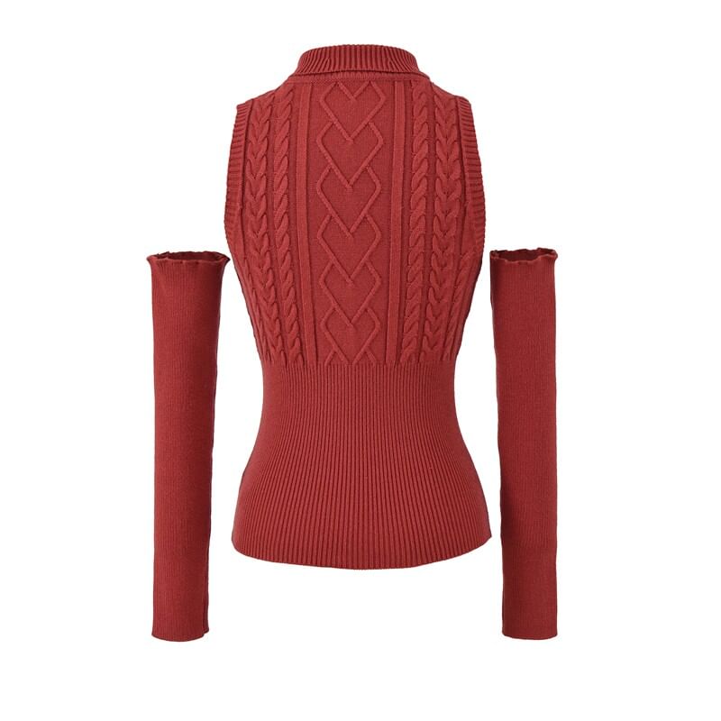 Sleeveless Mock Neck Cutout Lace Up Knit Top with Arm Sleeves
