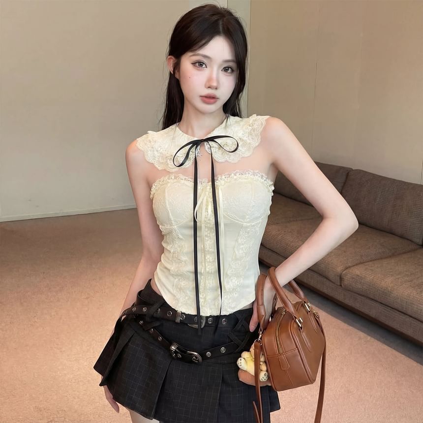 Padded Lace Panel Satin Crop Tube Top
