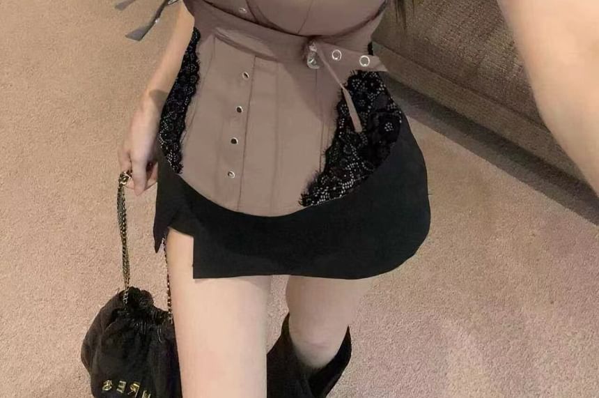 Buckled Lace Panel Crop Camisole