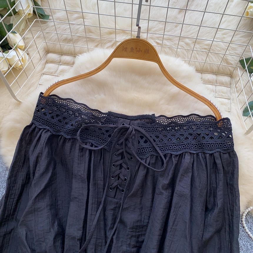 Off-Shoulder Long Sleeve Lace Up Blouse