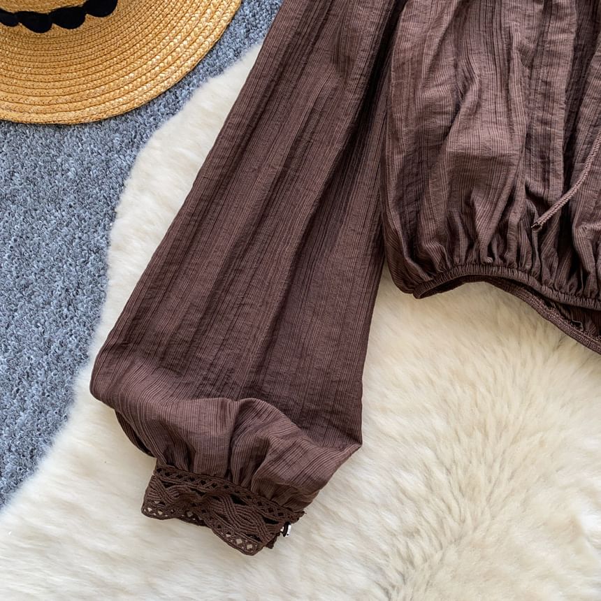 Off-Shoulder Long Sleeve Lace Up Blouse