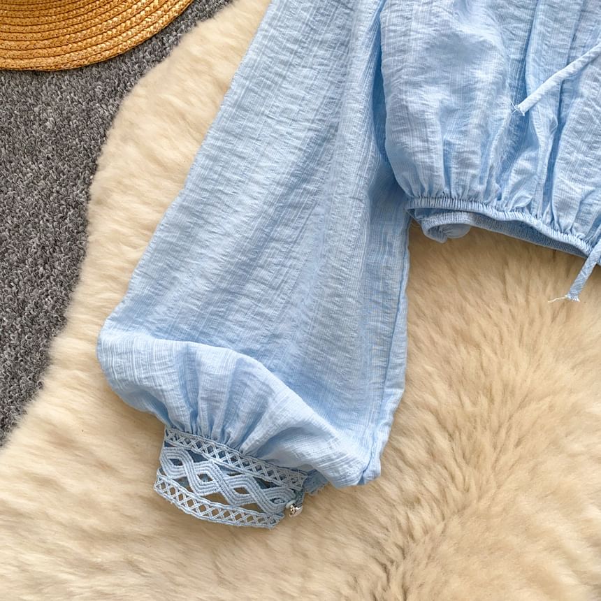 Off-Shoulder Long Sleeve Lace Up Blouse