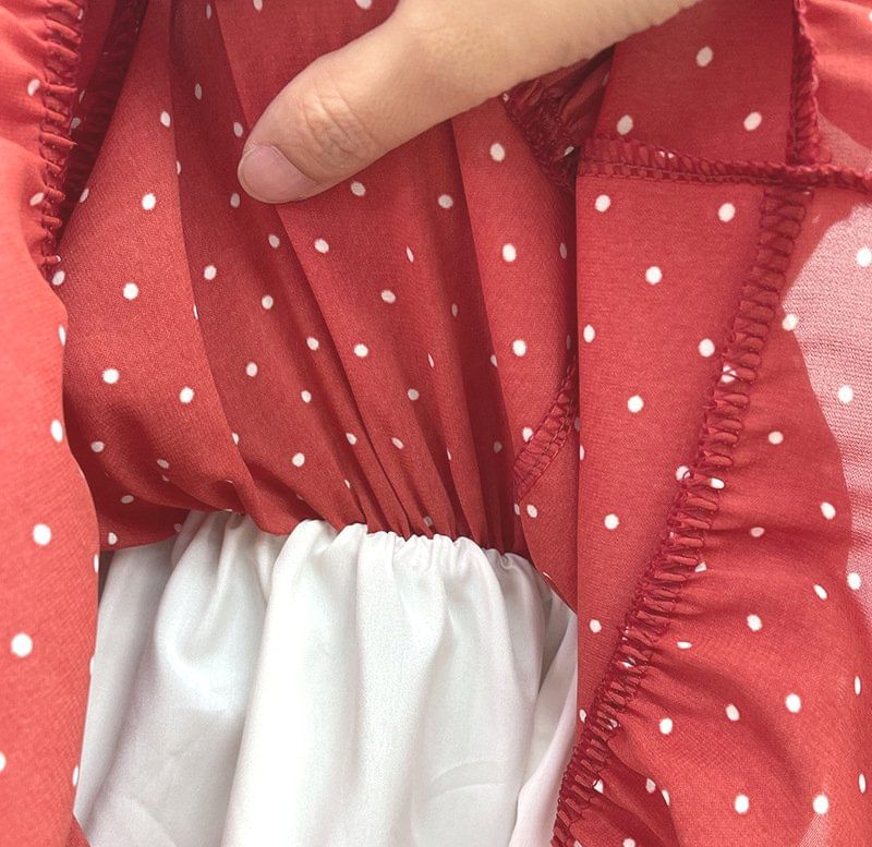 Spaghetti Strap Dotted Tiered Shirred Mini A-Line Dress