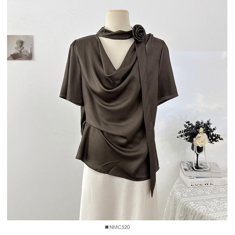 Cowl Neck Short Sleeve Solid Tee