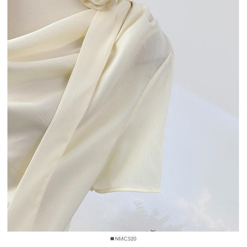 Cowl Neck Short Sleeve Solid Tee
