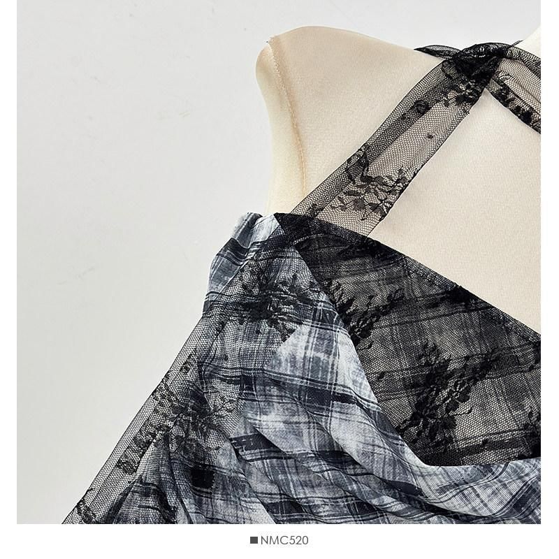 Sheer Plaid Tube Top with Asymmetrical Hem