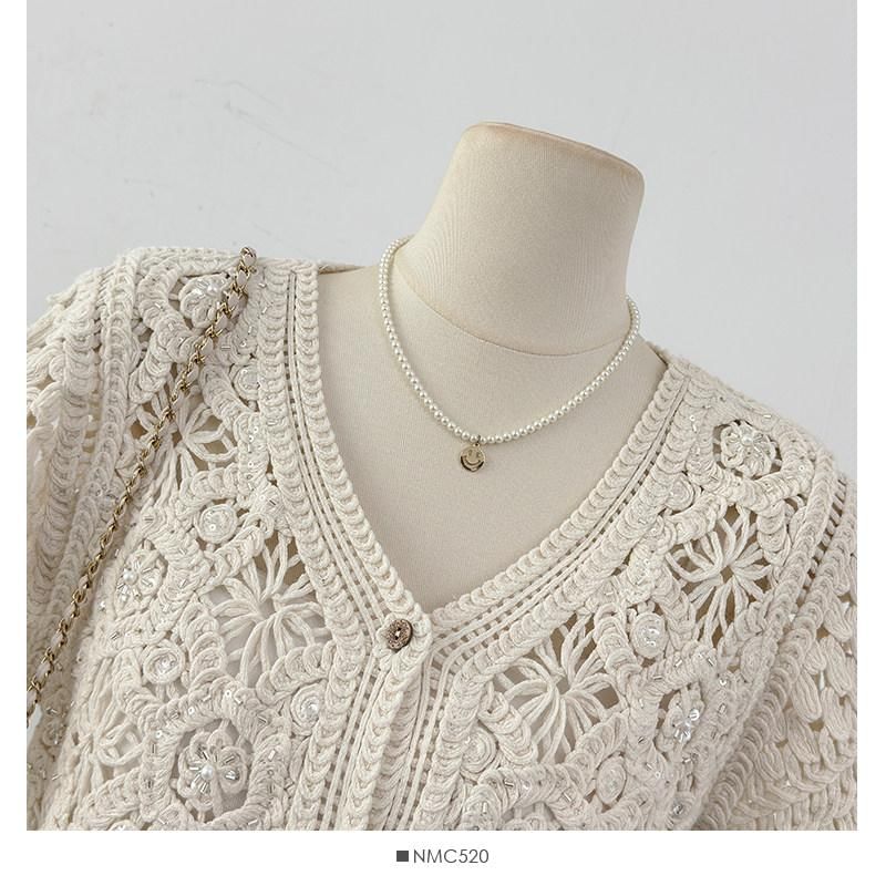 Button-Front Crochet Short Sleeve Top