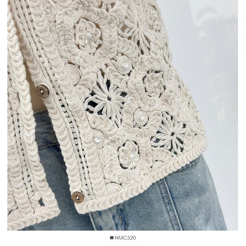 Button-Front Crochet Short Sleeve Top
