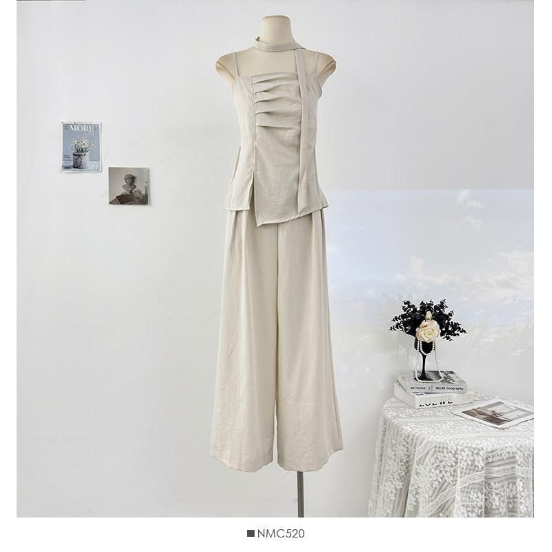 Asymmetrical Camisole and High-Waist Wide-Leg Pants Set
