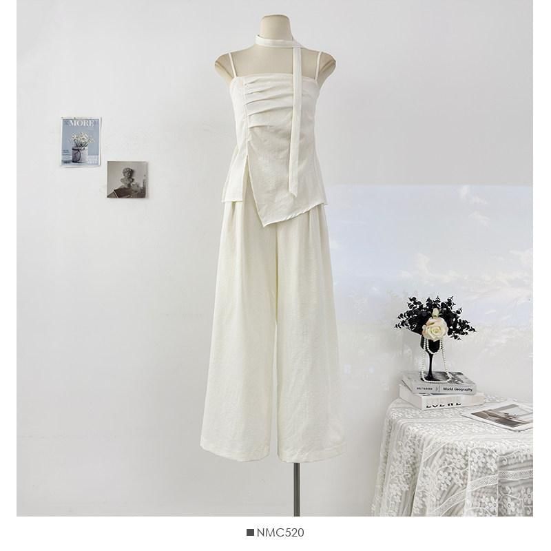 Asymmetrical Camisole and High-Waist Wide-Leg Pants Set