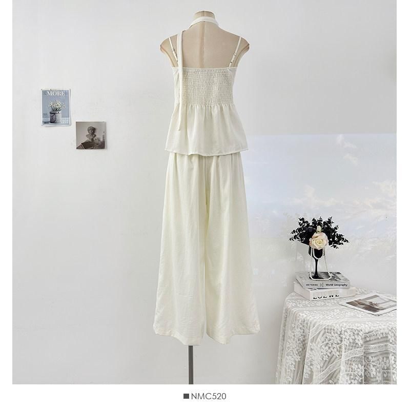 Asymmetrical Camisole and High-Waist Wide-Leg Pants Set