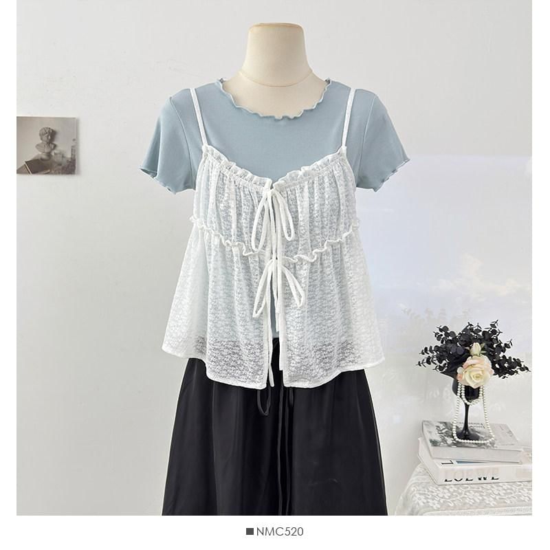 Crewneck Tee + Sheer V-Neck Camisole Duo