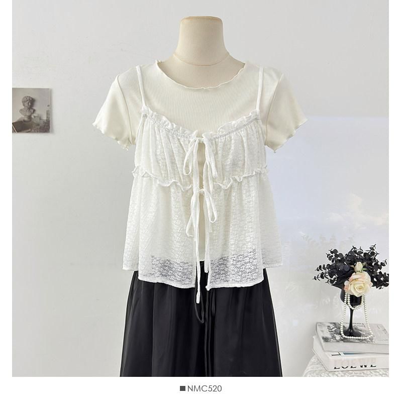 Crewneck Tee + Sheer V-Neck Camisole Duo