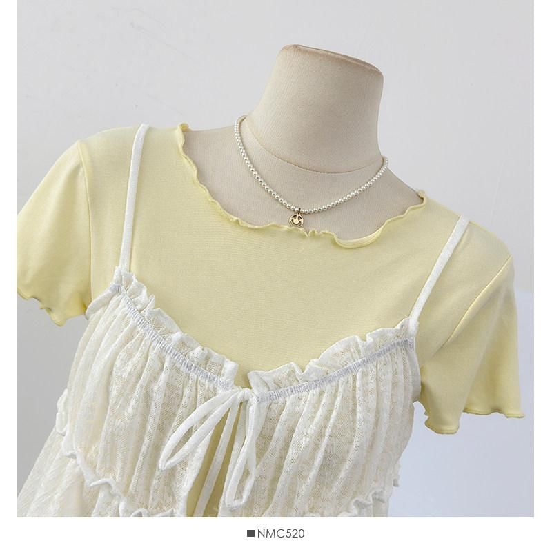 Crewneck Tee + Sheer V-Neck Camisole Duo