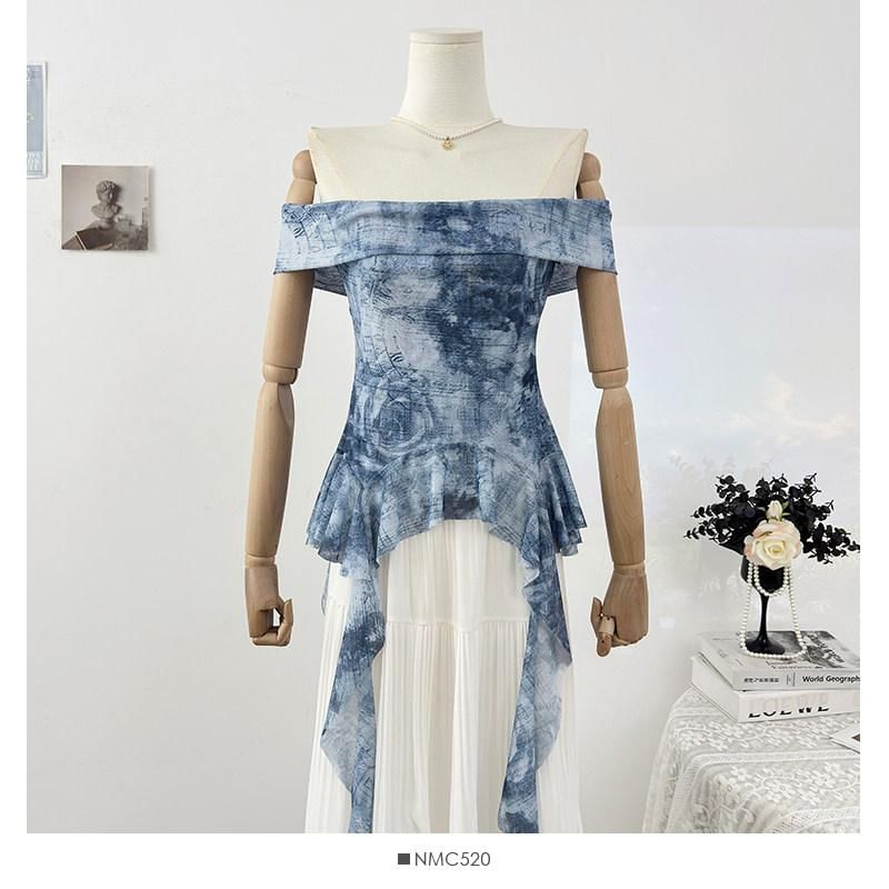 Asymmetric Tie-Dye Bardot Blouse