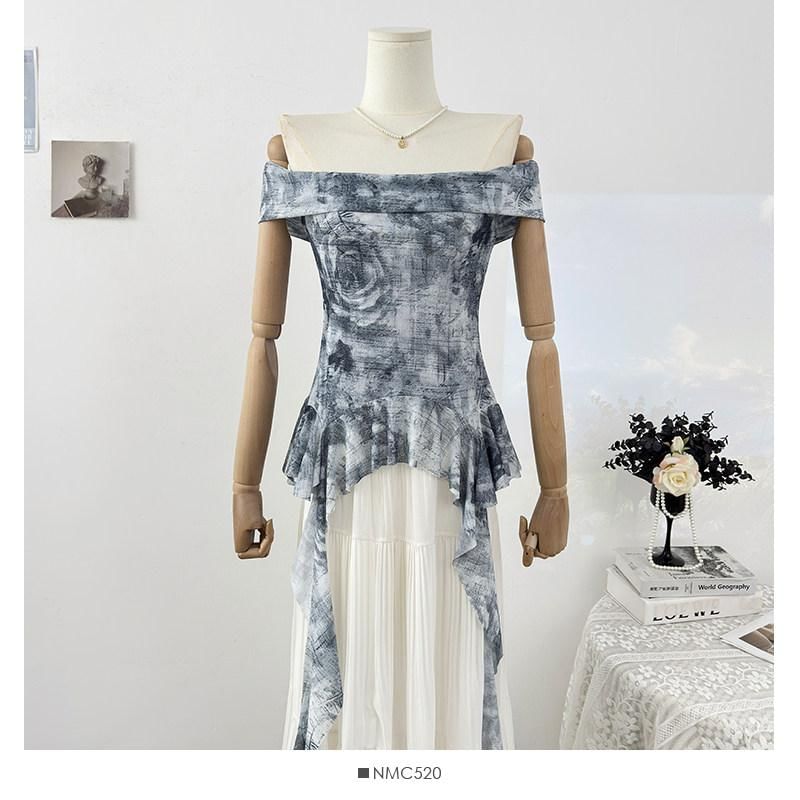 Asymmetric Tie-Dye Bardot Blouse