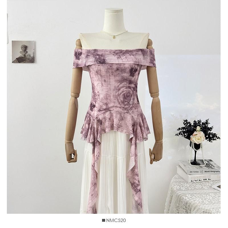 Asymmetric Tie-Dye Bardot Blouse
