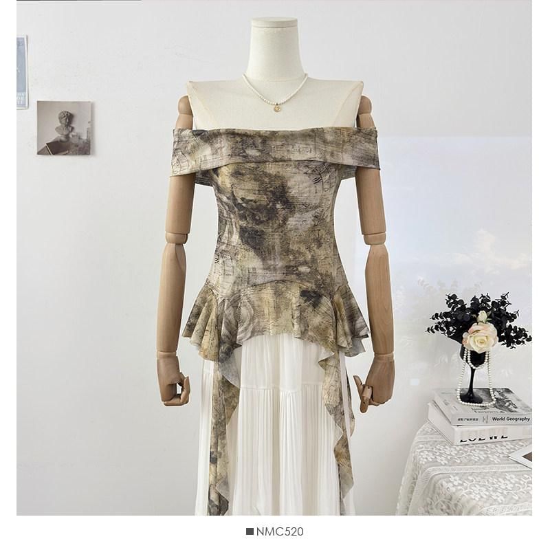 Asymmetric Tie-Dye Bardot Blouse