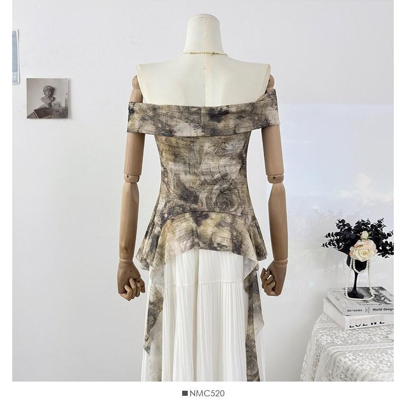 Asymmetric Tie-Dye Bardot Blouse