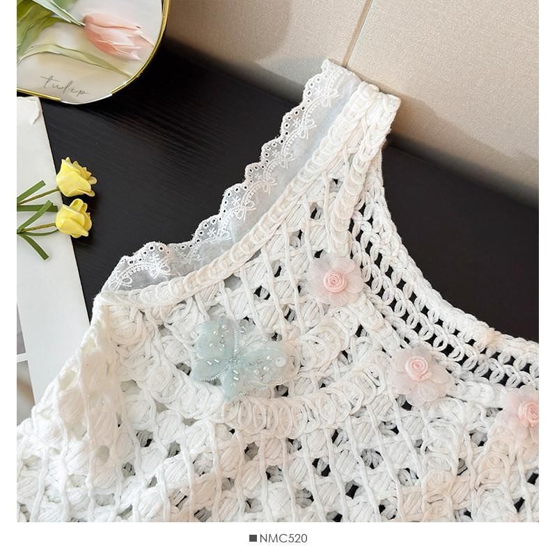Crochet Fringed Crop Top with U-Neckline