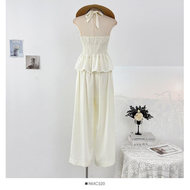 Sleeveless Asymmetric Top + High-Waist Wide-Leg Pants Set