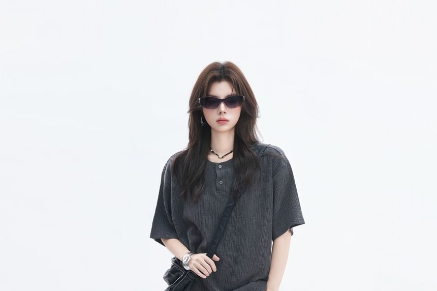 Henley Short Sleeve Solid T-Shirt