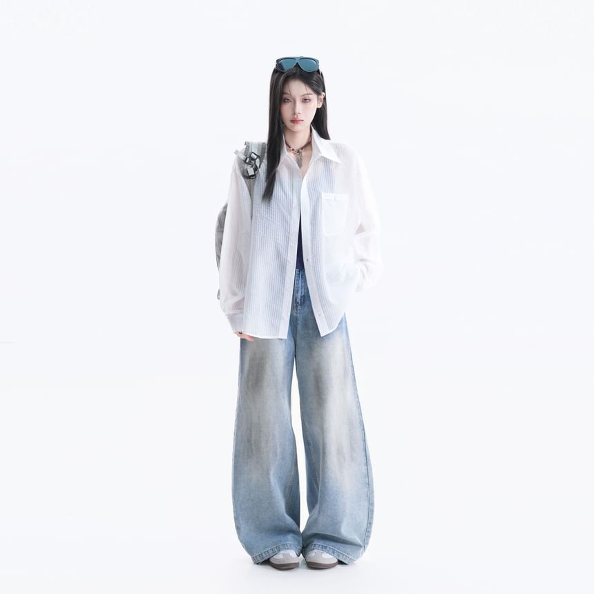 Pocketed Long Sleeve Solid Shirt