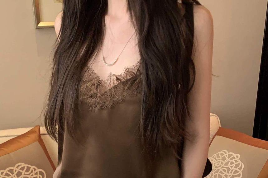 Lace Trim V-Neck Camisole with Panel Detail