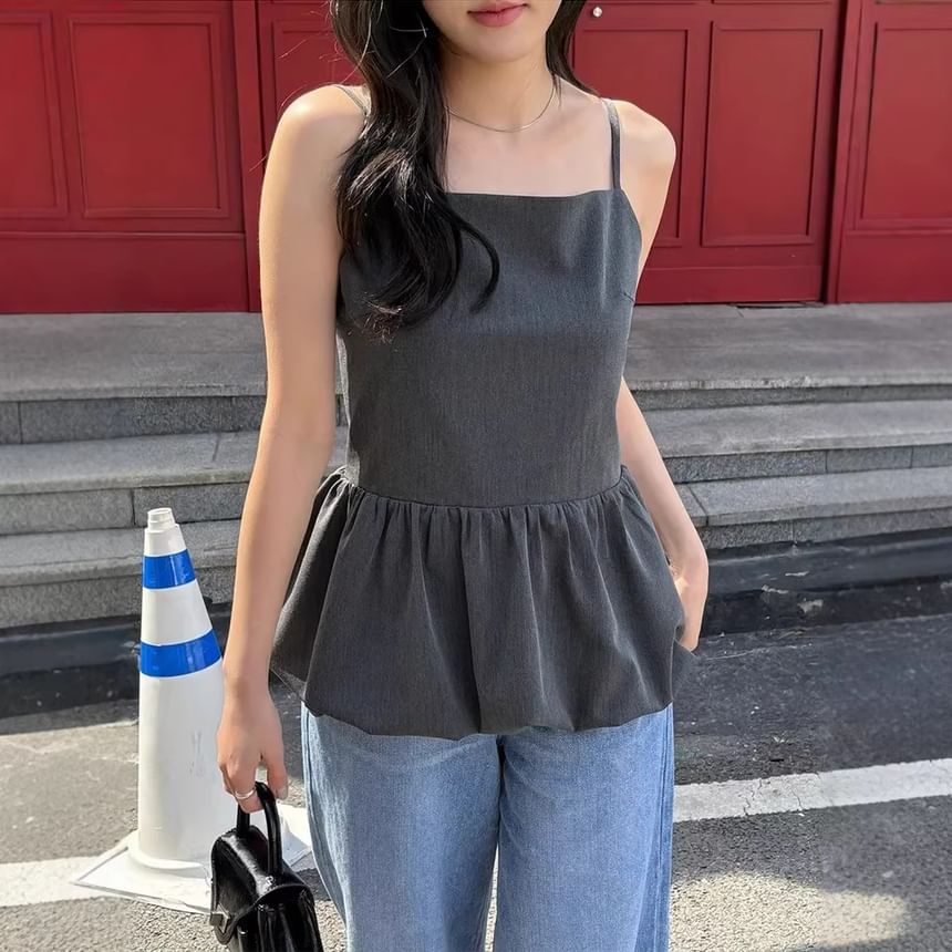 Peplum Tie-Back Camisole with Plain Fabric