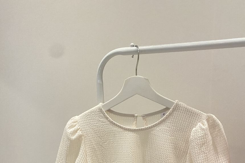 Puff Sleeve Round Neck Waffle Knit Top