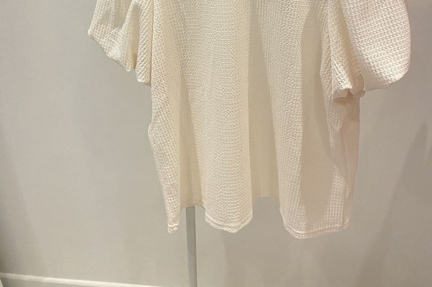 Puff Sleeve Round Neck Waffle Knit Top