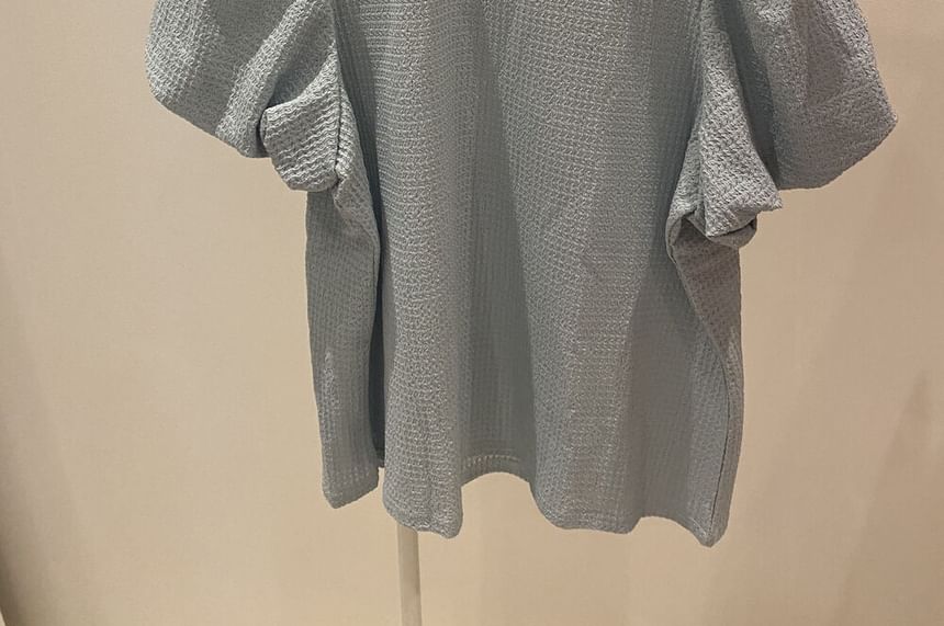 Puff Sleeve Round Neck Waffle Knit Top